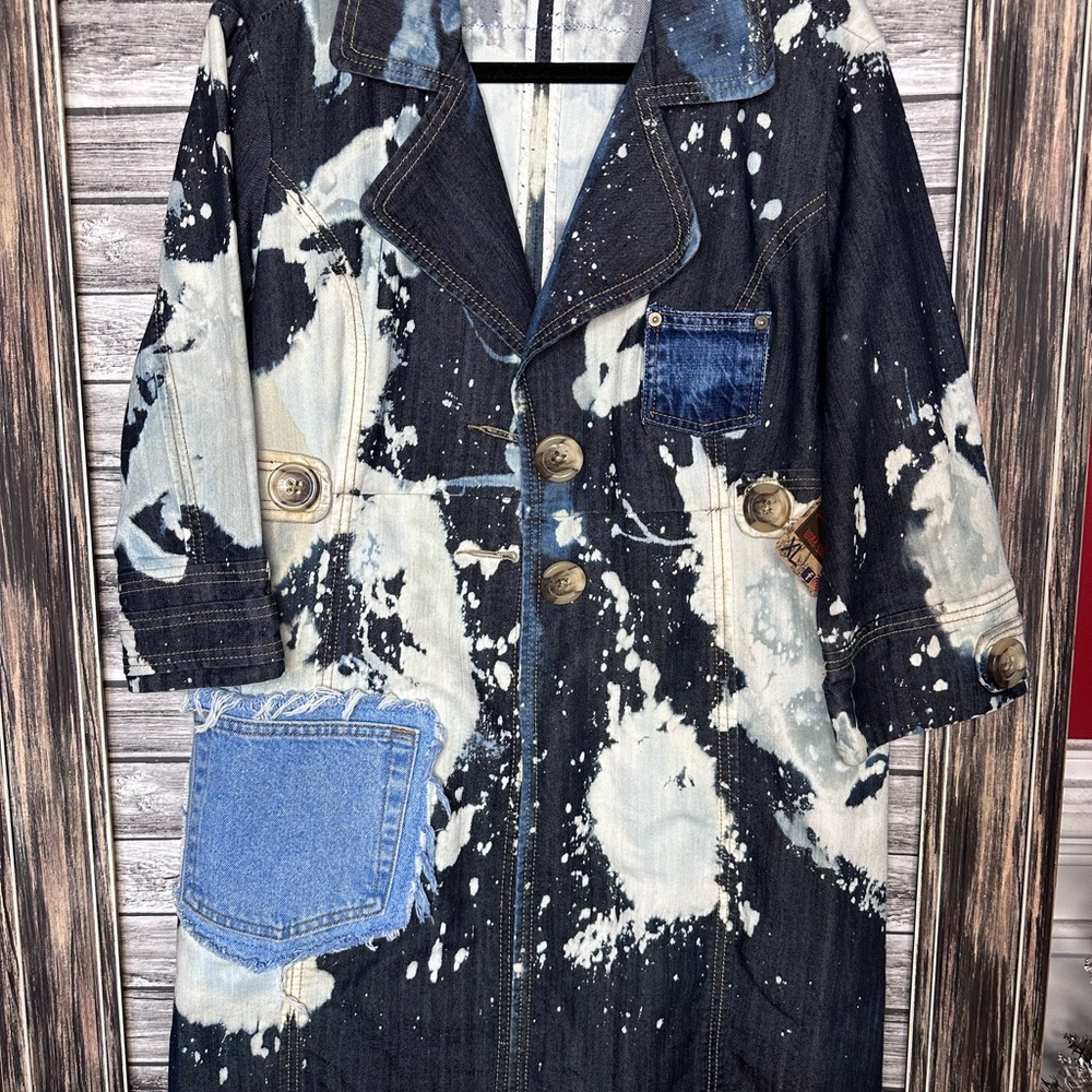 Y2K Vintage UpCycled Denim Sweet Salty Gypsy 3/4 Duster Coat Jacket Bling XL